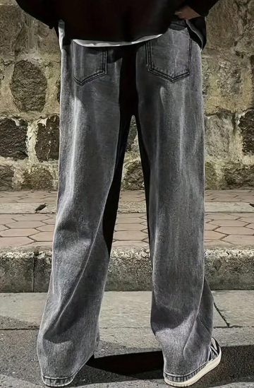 Loose Fit Men's Cotton Jeans With Slant Pockets Baggy Long Washed Skater Jean